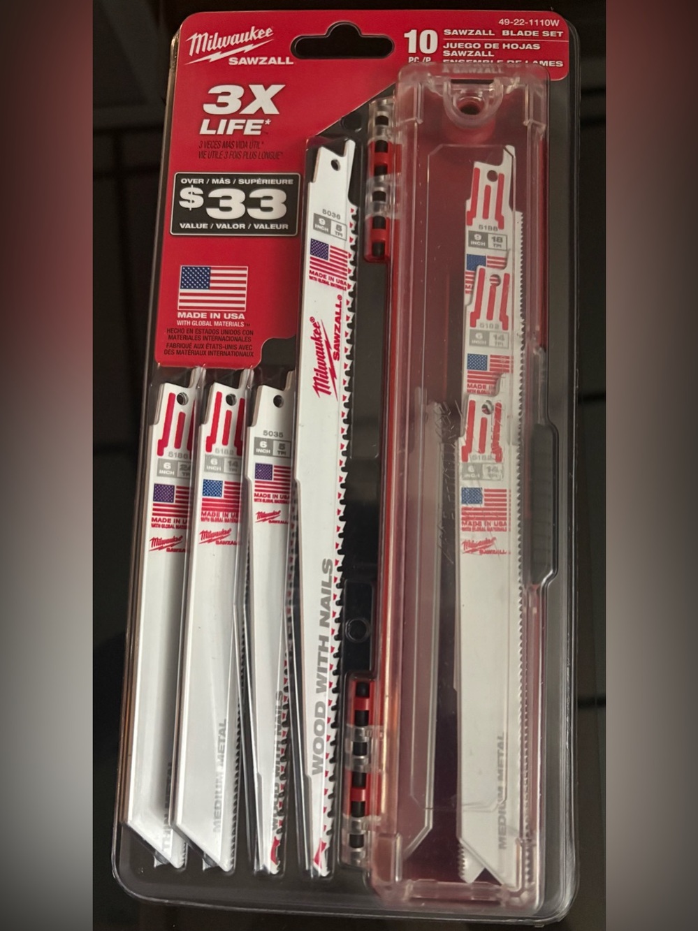 $58 Milwaukee 49-22-1110 Sawzall Blade Set (Pack of 19) & Storage
